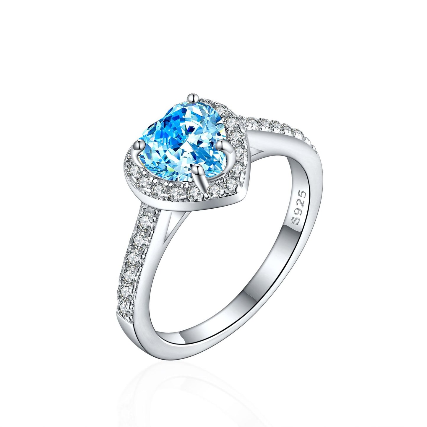 New 925 Sterling Silver 1ct Flame Ice Heart-Shaped Love Ring