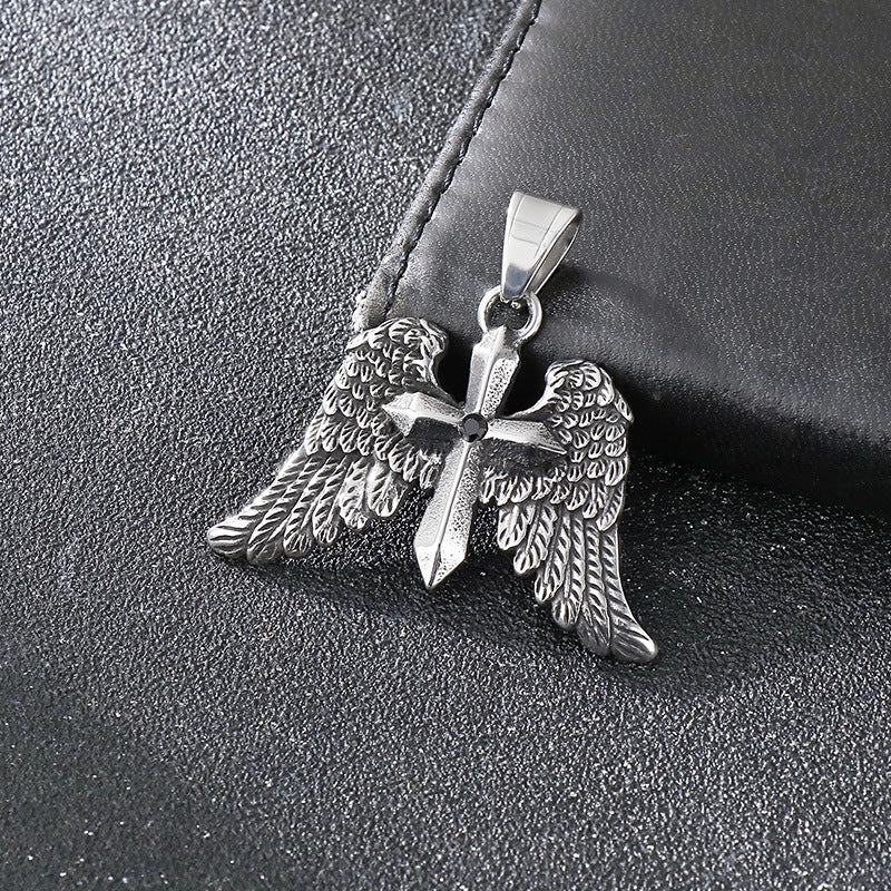 Planderful Zircon Cross Necklace for Men Titanium Steel