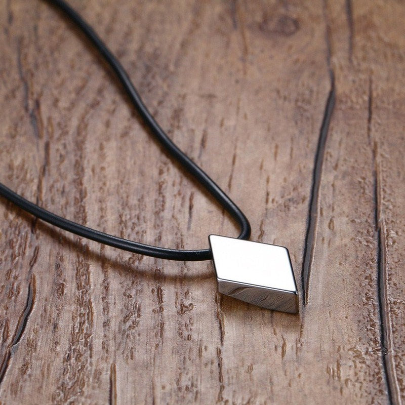 Simple Tungsten Pendant Men's Tungsten Steel Pendant Rhombus Smooth Surface for Men