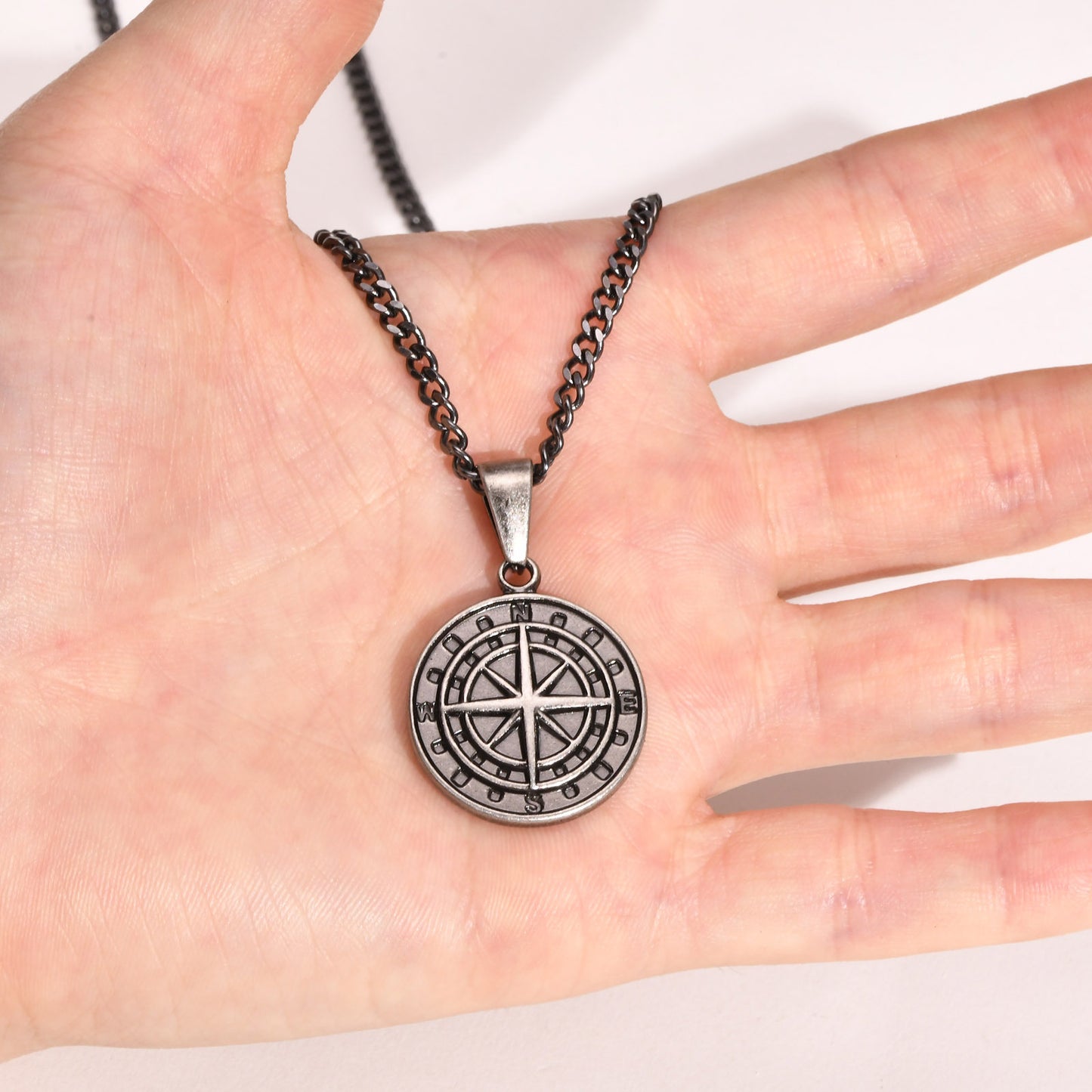 Planderful Stainless Steel Compass Pendant Necklace for Men