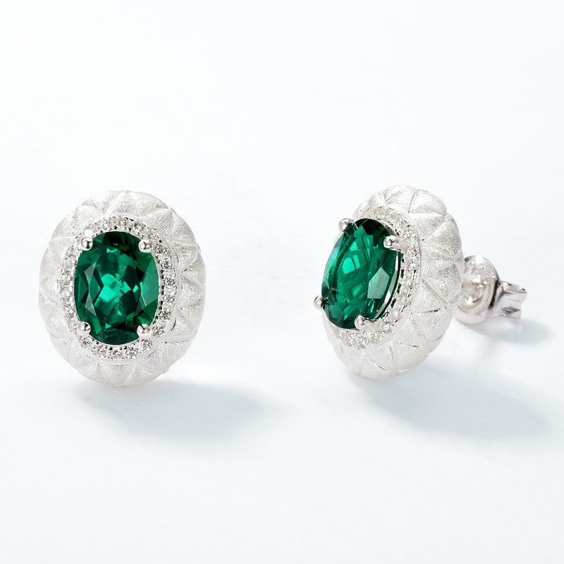 S925 Sterling Silver Lab-Grown Emerald Diamond-Shaped Stud Earrings