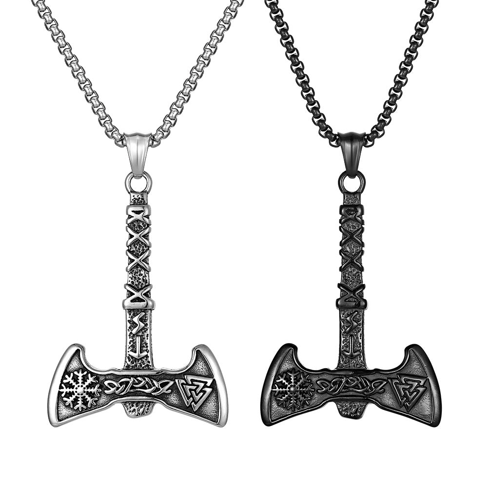 Amazon Retro Nordic Viking Axe Titanium Steel Necklace for Men