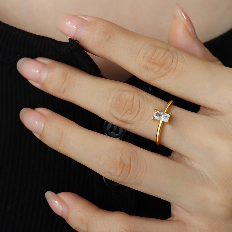 Square Zircon Korean Style Finger Ring with Niche Design