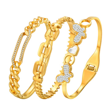 Stainless steel rhinestone butterfly paperclip niche design openable bracelet gold, jewelry
