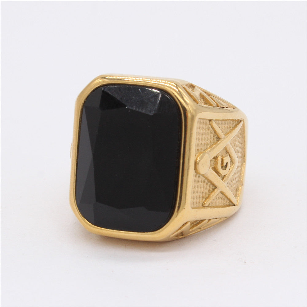 Planderful Zircon Titanium Steel Ring Unisex Vintage Masonic Style For Men Size 8-12