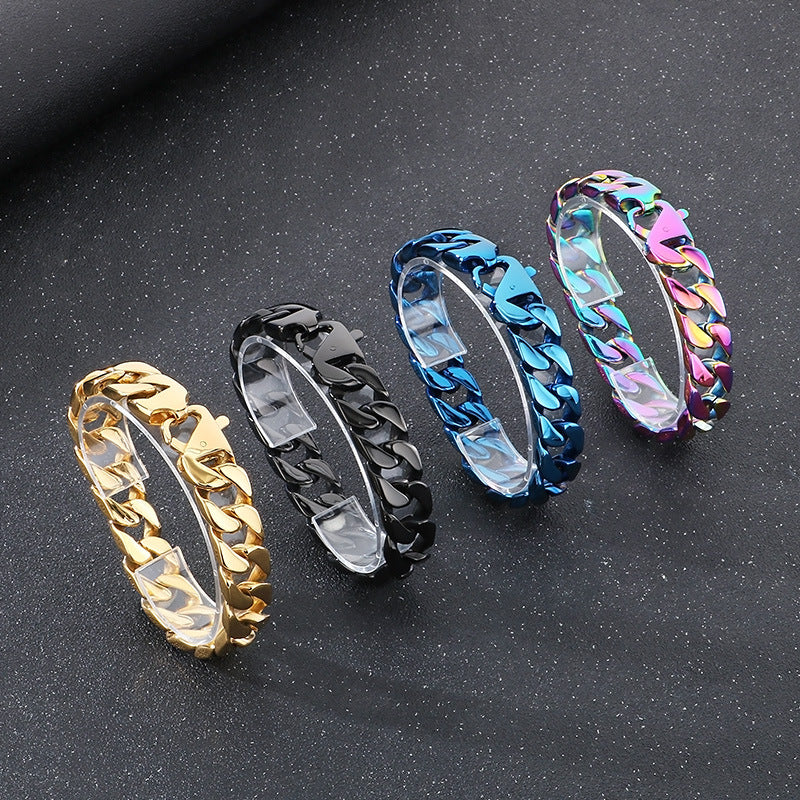 Hip-Hop Minimalist Bracelet – Vacuum Electroplated Dopamine Cut-Edge Cuban Chain