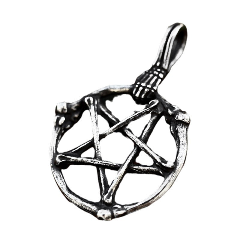 Titanium Steel Skull Bone Star Pendant - Retro Style Jewelry for Men