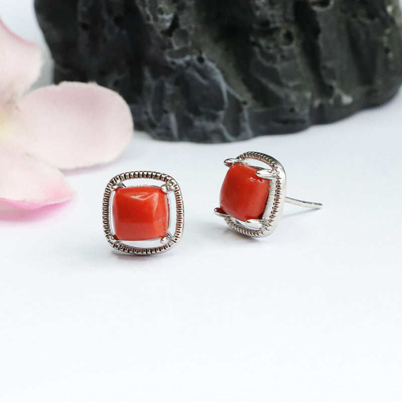 Nanhong Agate 925 Silver Stud Earrings