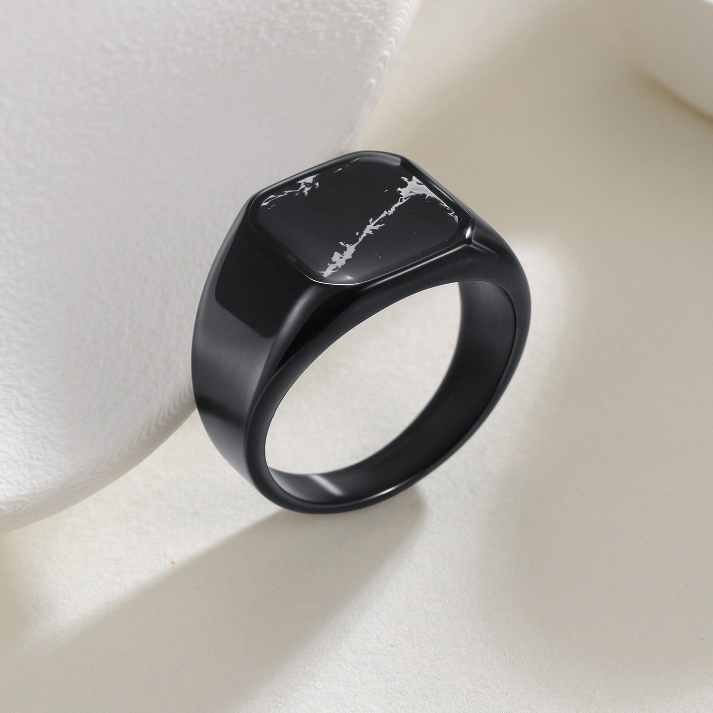 Planderful Stainless Steel Ring for Men Retro Inlaid Marble
