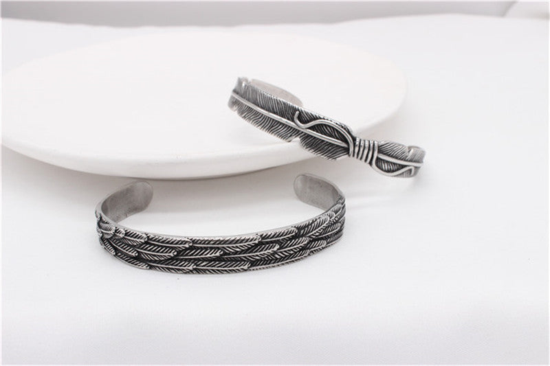 Titanium Steel Bracelet Feather Charm Unisex Planderful Everyday Genie Protection Statement Jewelry