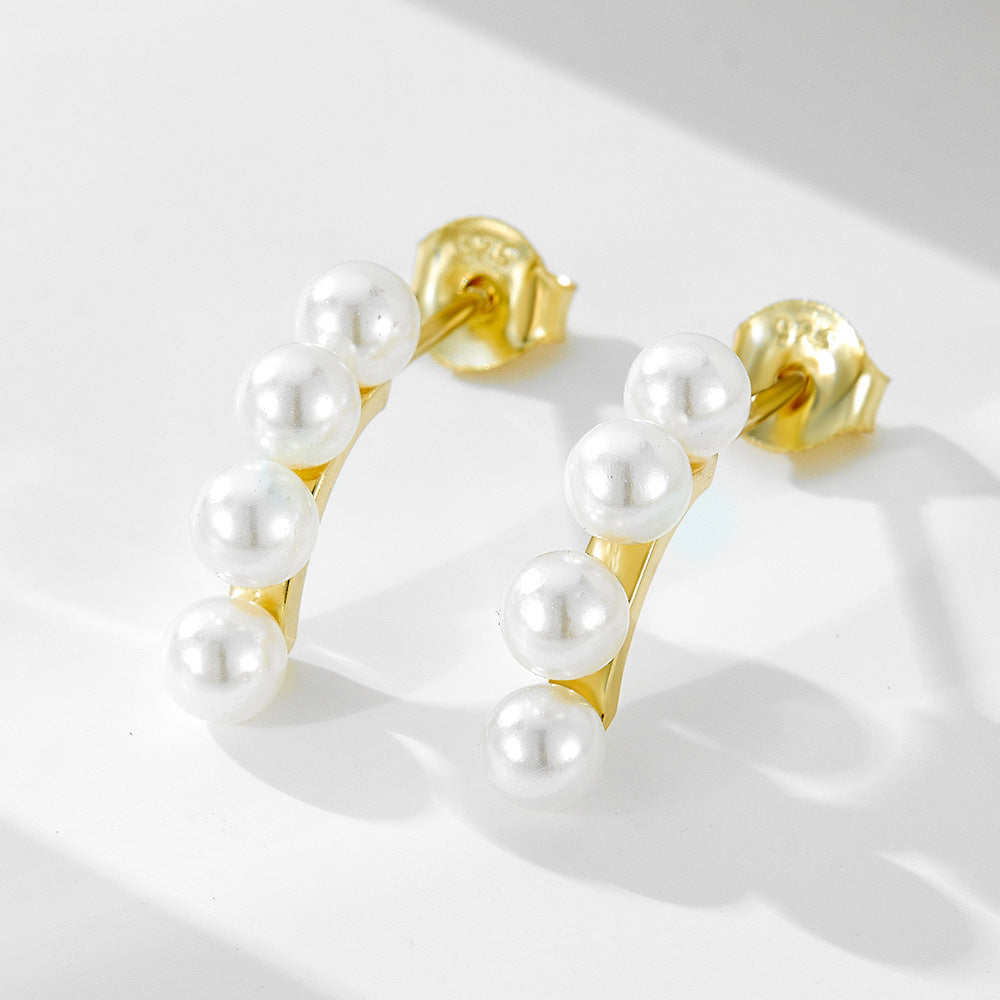 European and American Simple S925 Sterling Silver Pearl Earrings