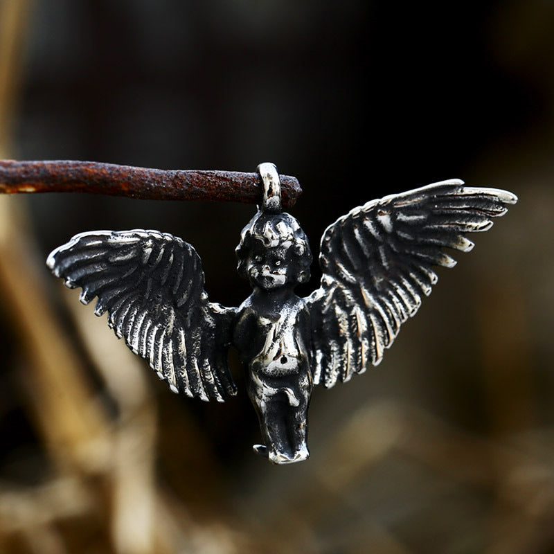 Titanium Steel Retro Angel Wings Pendant for Men - European and American Style Accessories