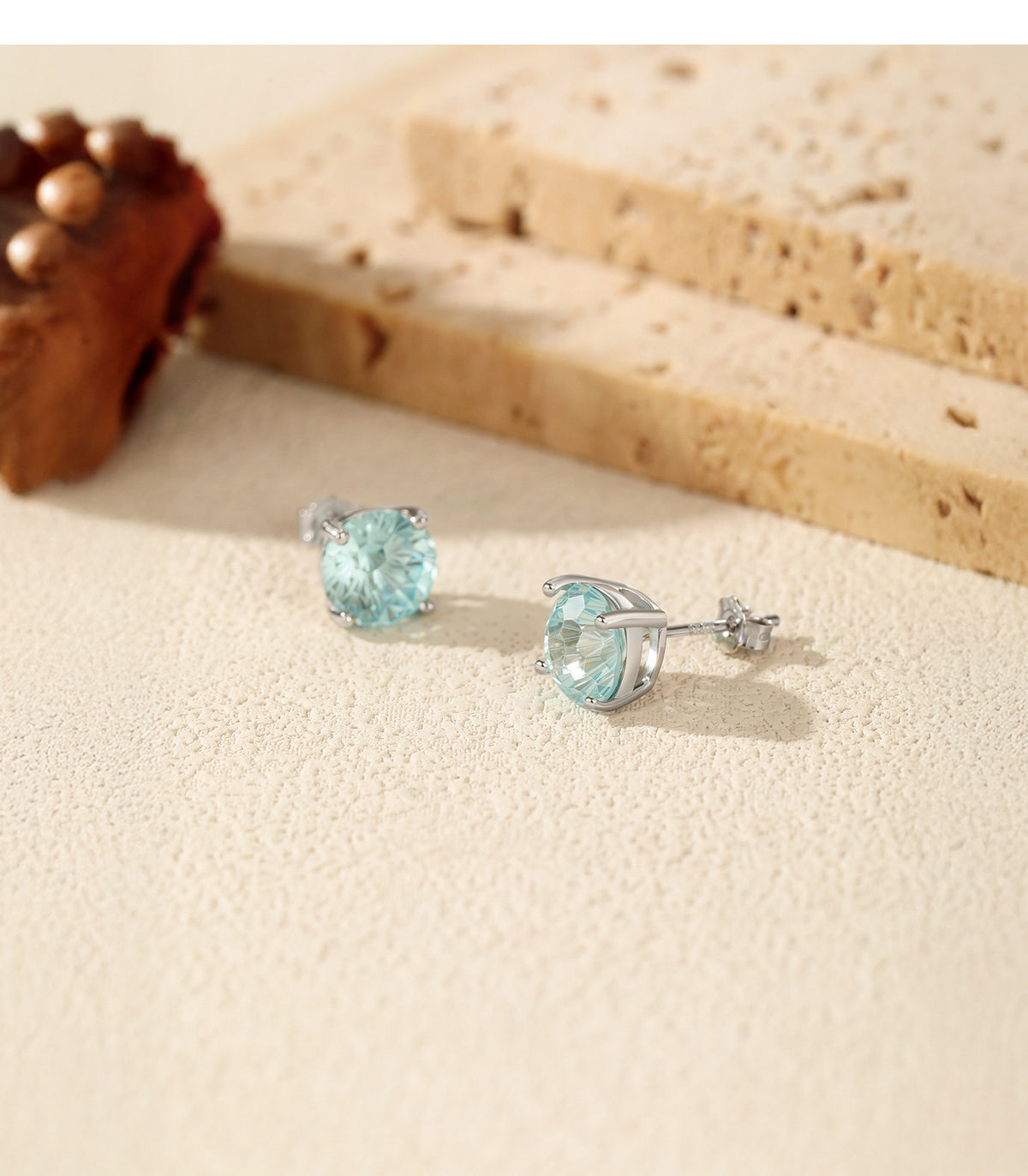 925 Sterling Silver Sea Blue Floral Zircon Stud Earrings