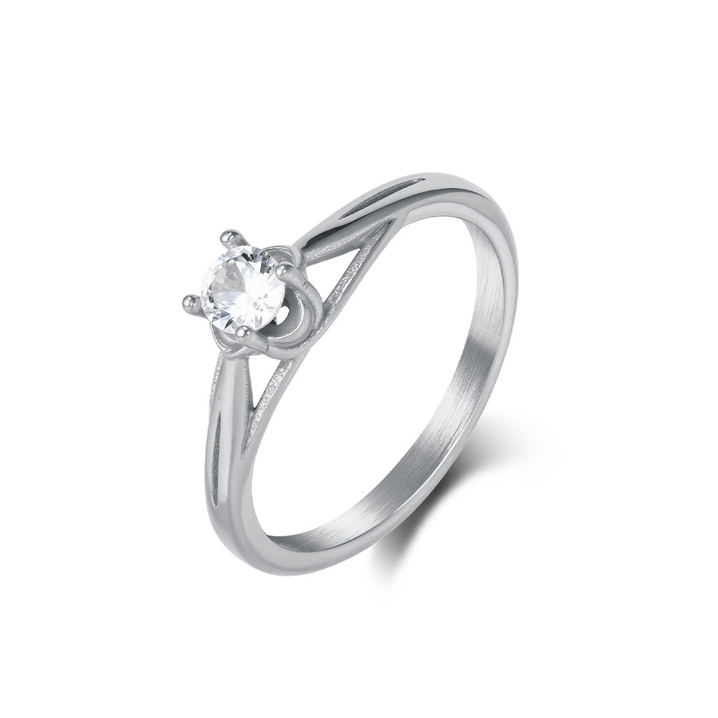 Zircon Ring For Women By Planderful Titanium Steel Inlaid 18K Gold Sparkle Wedding Proposal Jewelry