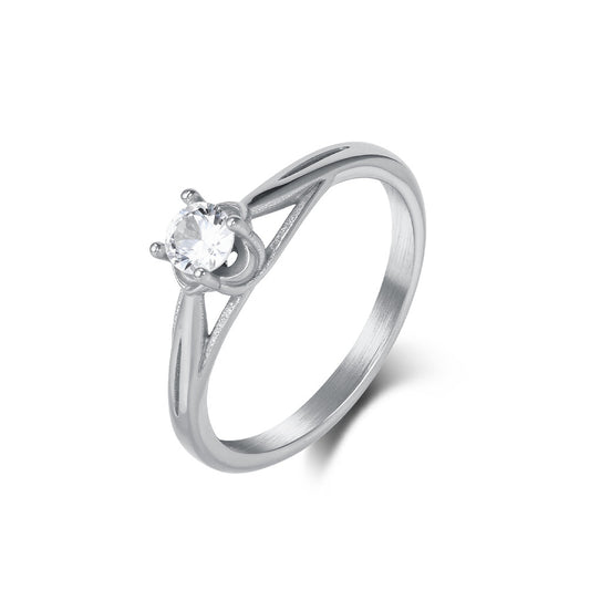 Zircon Ring For Women By Planderful Titanium Steel Inlaid 18K Gold Sparkle Wedding Proposal Jewelry