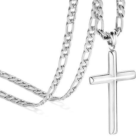 Planderful Durable Titanium Steel Hip Hop Cross Pendant Cuban Chain Necklace For Men Unisex Streetwear