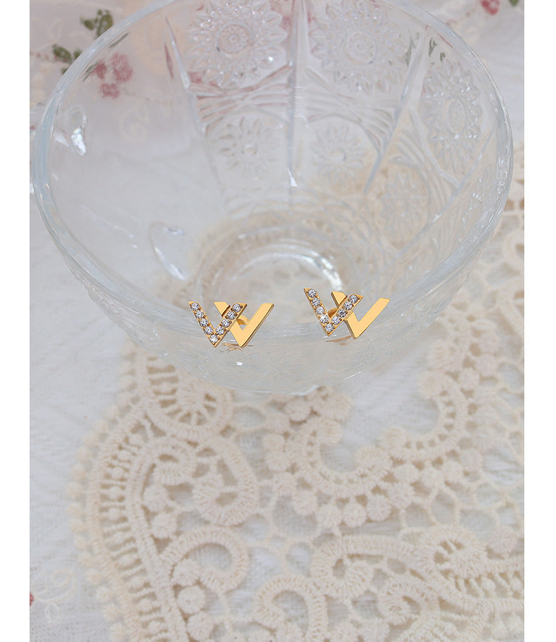 Icy Wind Initial Zircon Earrings in Titanium Steel with 18K Gold Plating