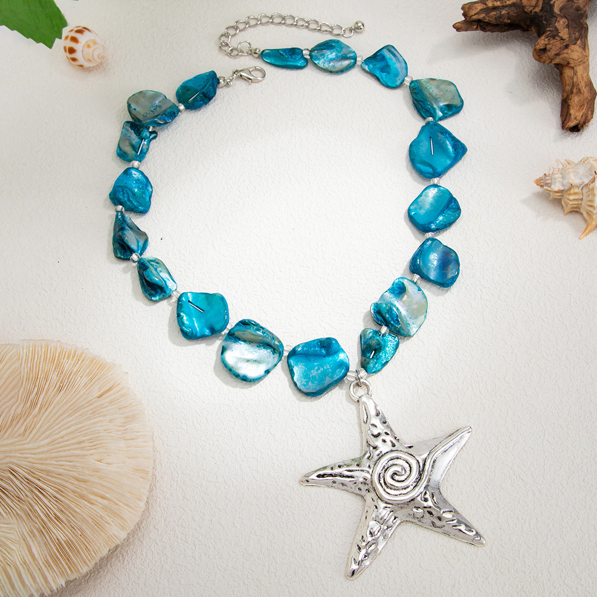 Marine Alloy Starfish Pendant Collarbone Chain Necklace Holiday Wind Irregular Shell Piece