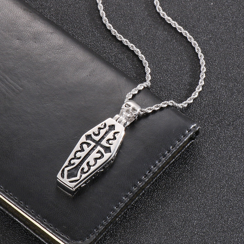 Men's Titanium Steel Skull Necklace with Cross Flower Design for Halloween Costume