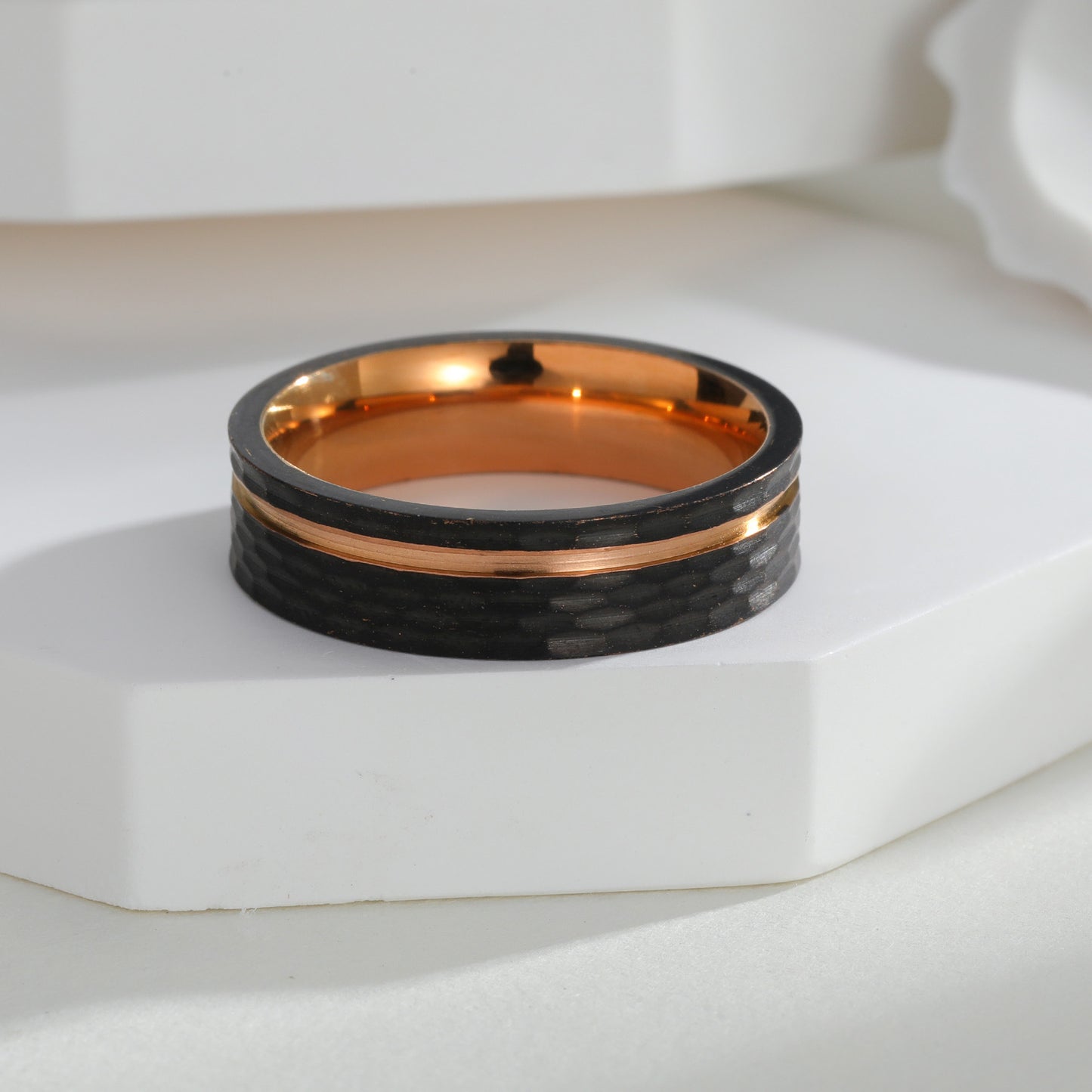 Stainless Steel Ring 6mm Black Rose Gold Groove Design Unisex For Couples Planderful Everyday Genie