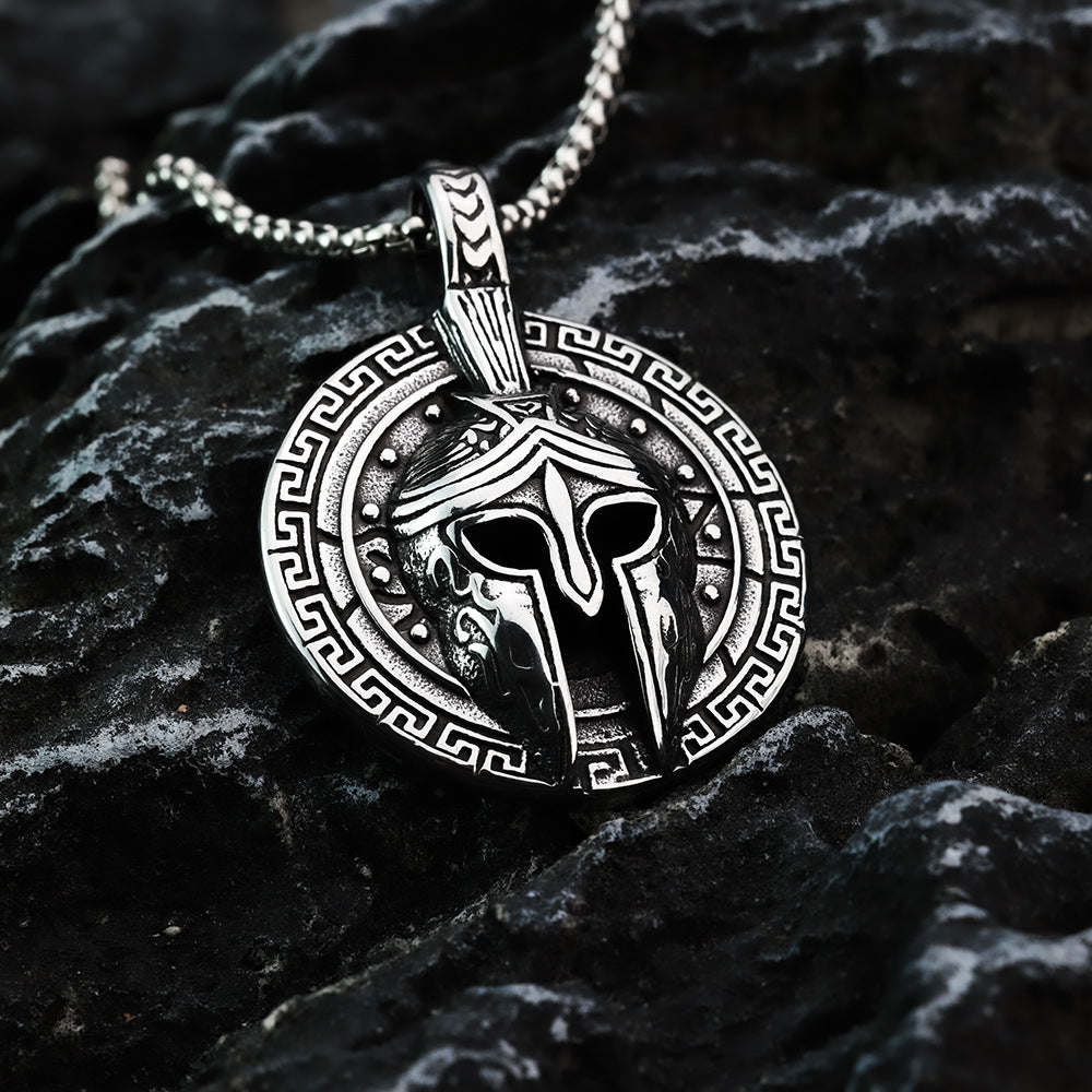 European And American Retro Stainless Steel Men's Pendant Spartan Mask Necklace