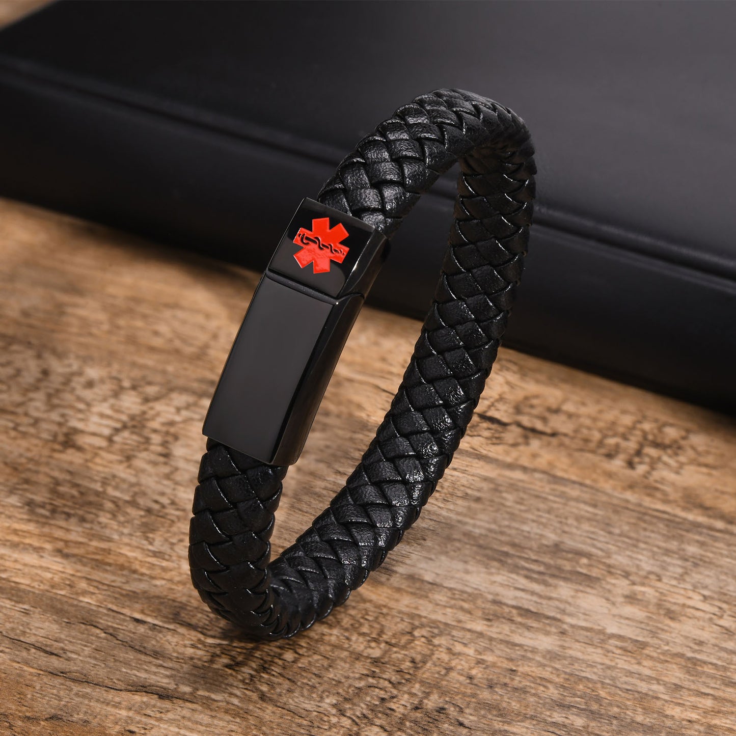 Stainless Steel Magnetic Buckle Red Medical Logo Bracelet for Men