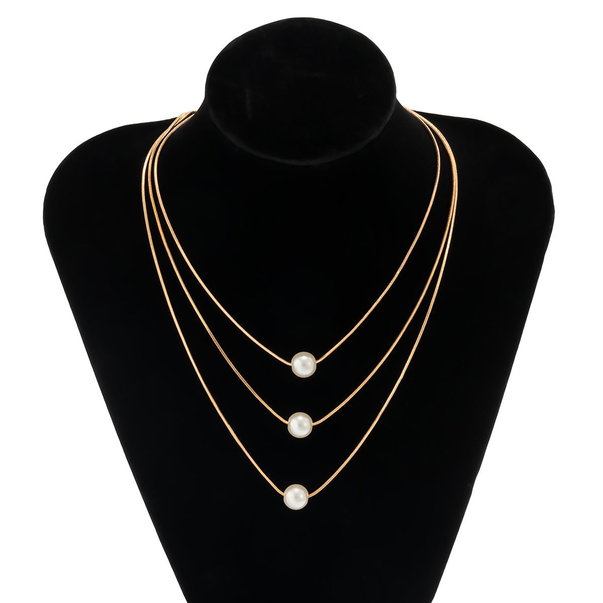 Planderful Vienna Verve Layered Imitation Pearl Box Chain Necklace For Women Versatile Geometric Jewelry