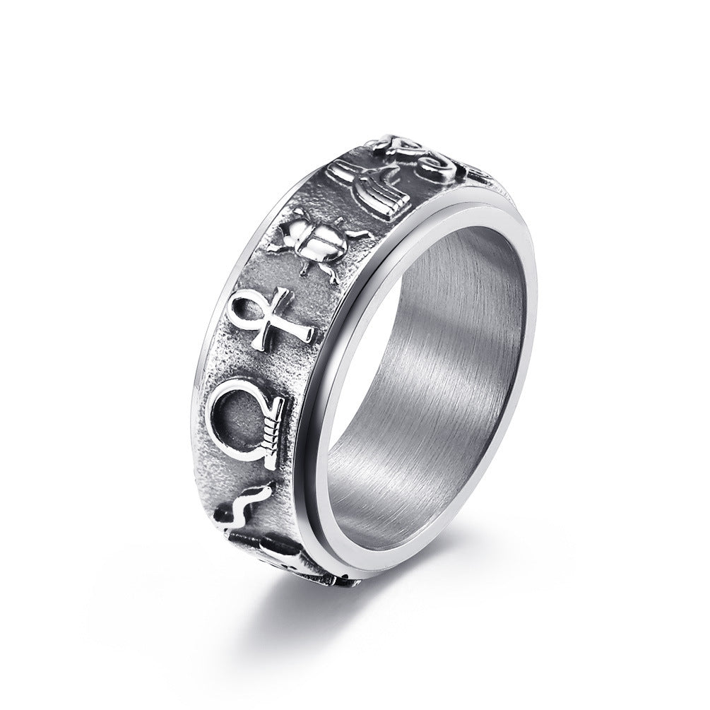 Copyright Registration Ancient Egyptian Symbol Titanium Steel Rotating Ring for Men