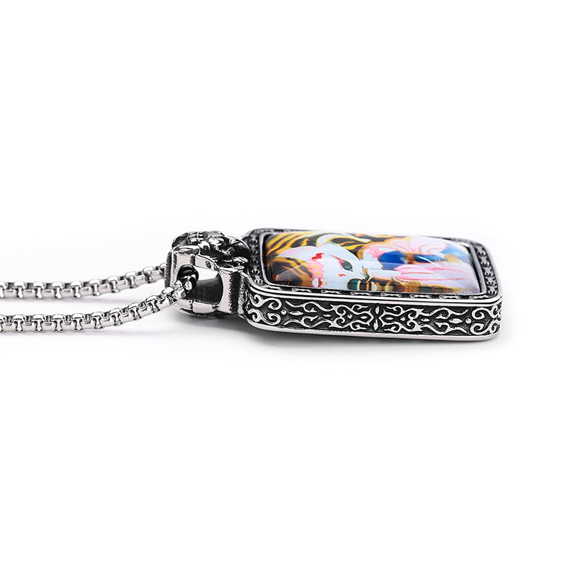 Steel Necklace - Elegant Everyday Genie Pendant For Men, Safe And Lucky Jewelry, High End Niche