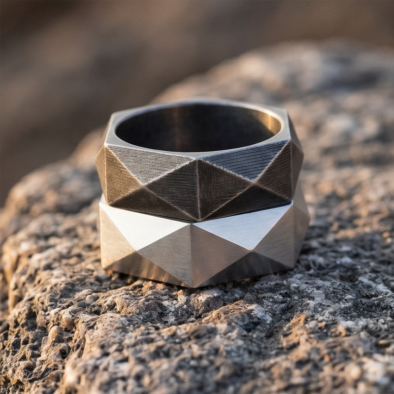 Geometric Design Three-Dimensional Ring, 8mm Rhombus Cut Stainless Steel Ring Men's