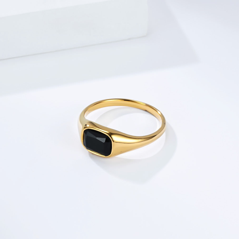 Planderful Square Zircon Ring For Women Titanium Steel Gold Plated Light Luxury Jewelry