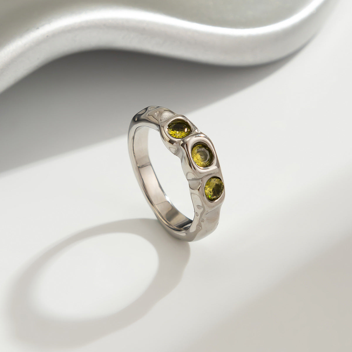 Planderful Stainless Steel Ring With Lava Texture And Zircon Inlays For Women Statement Jewelry