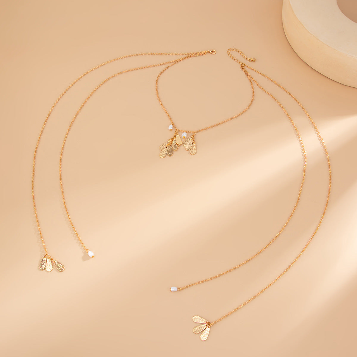Hammered Pendant & Pearl-Style Tassel Necklace
