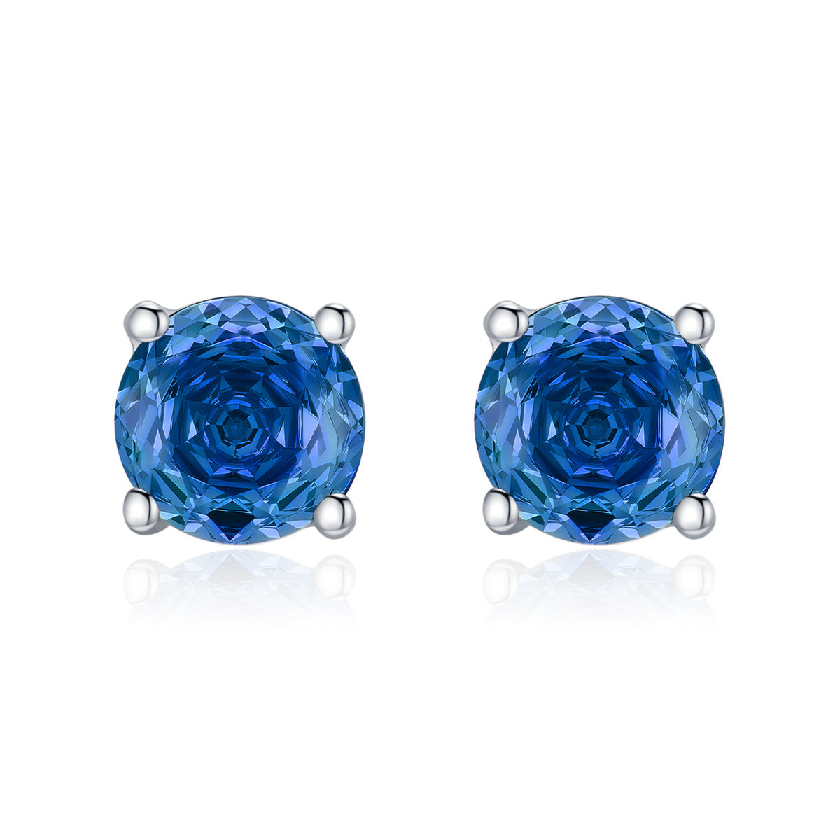925 Sterling Silver Royal Blue Rose-Cut Zircon Stud Earrings