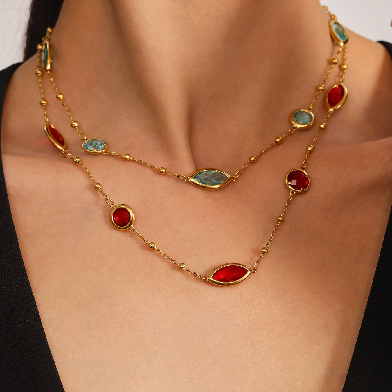 Planderful Glass Ball Necklace Women Stainless Steel Lux