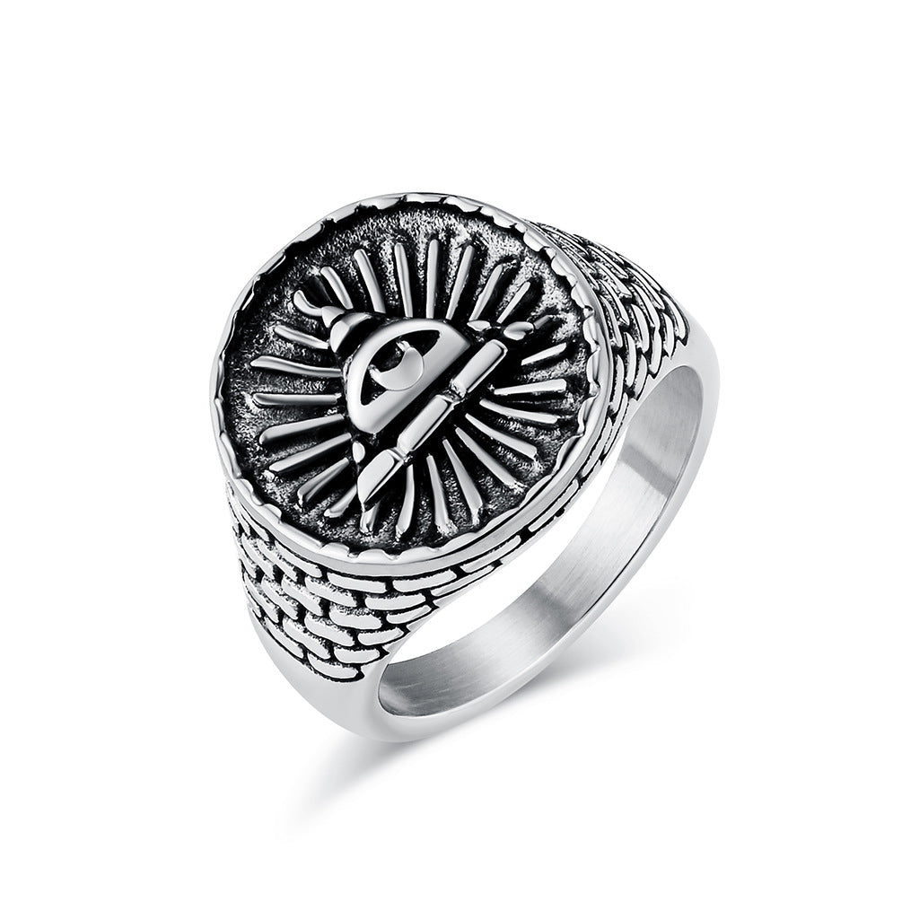Vintage Egyptian Triangular Pyramid Stainless Steel Ring for Men