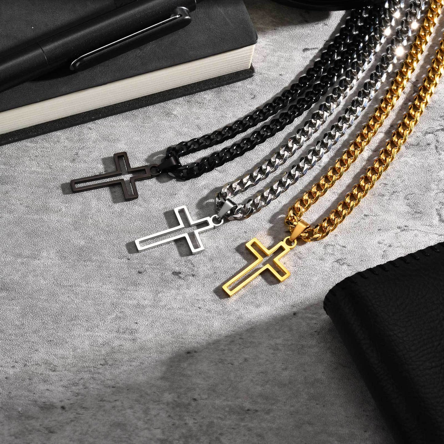 Planderful Titanium Hollow Cross Pendant Necklace For Men