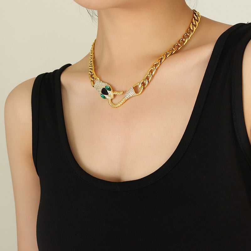 Serpent Crown Necklace with Zircon Inlay and Hip-Hop Style