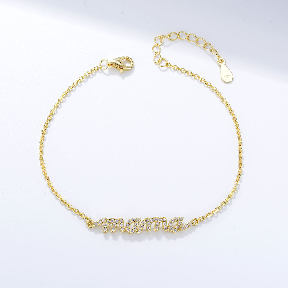 S925 Sterling Silver Zircon Letter Mama Bracelet Micro-Inlaid Zircon Mother'S Day