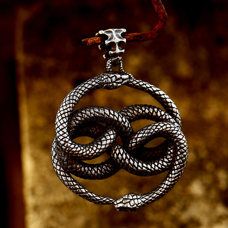 Titanium Steel Snake Pendant with Stone Inlay - Retro European and American Jewelry for Men