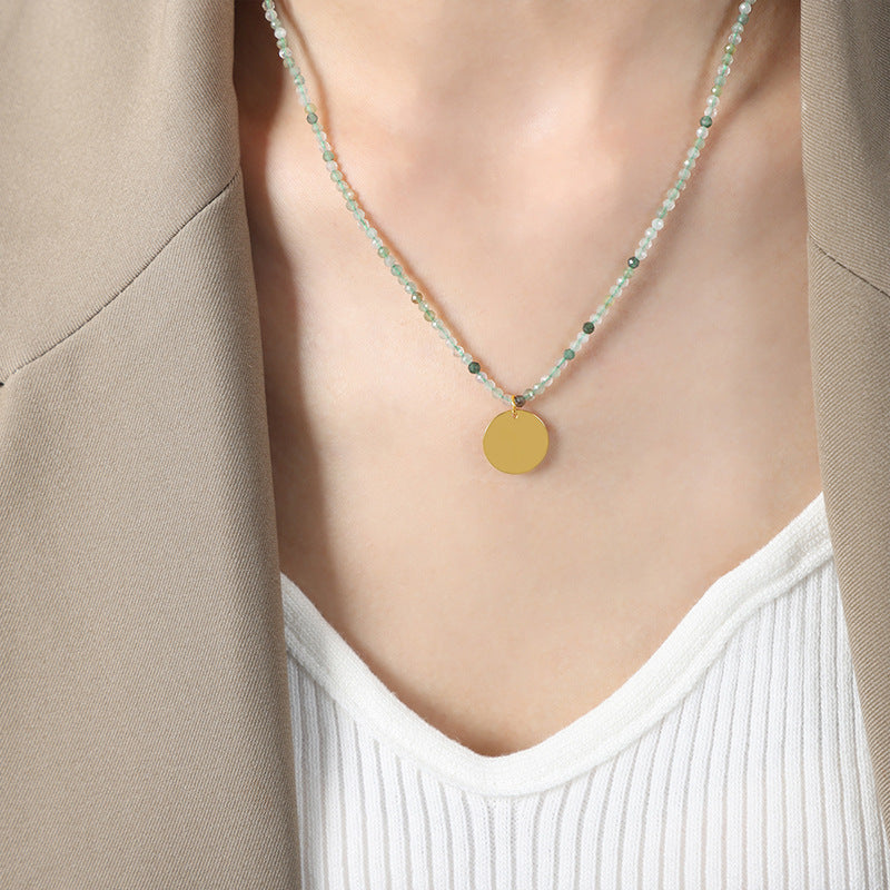 Gilded Green Stone Pendant Necklace - Vintage Cross-Border Charm