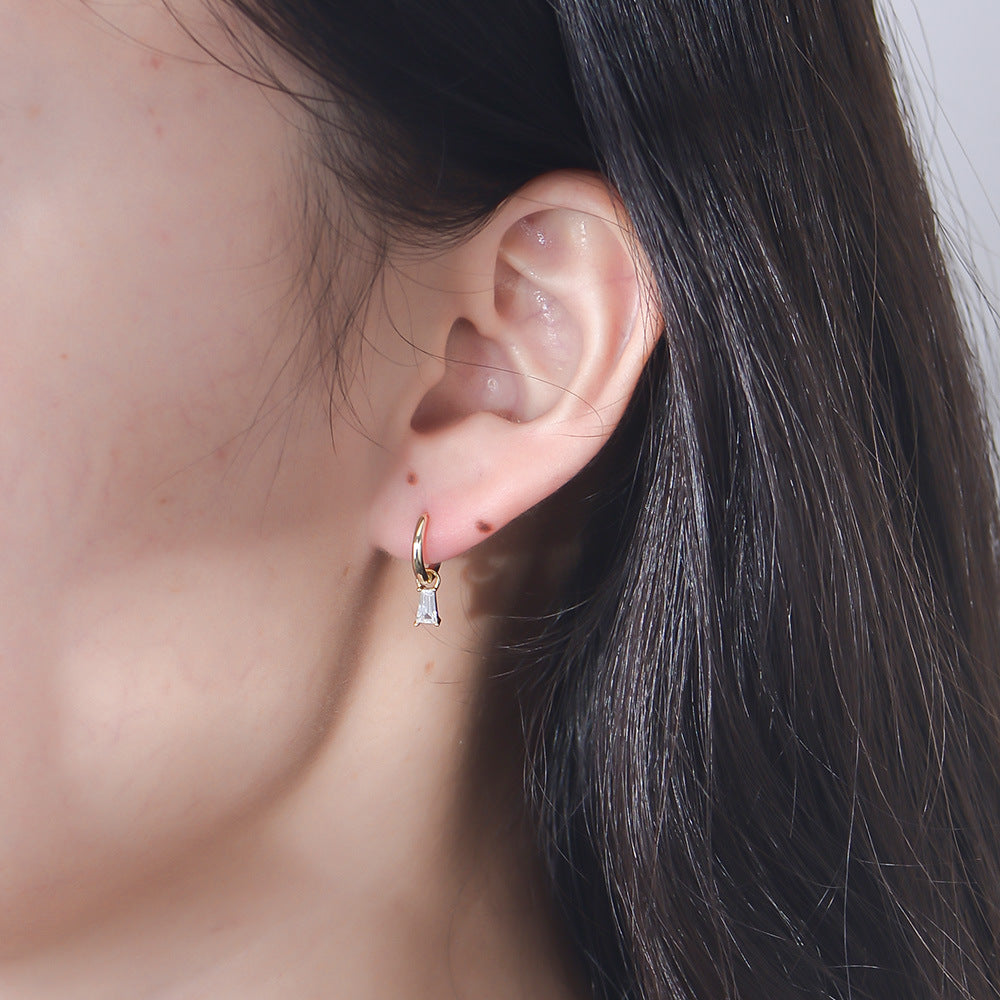 Geometric Square Zircon Earrings, S925 Sterling Silver Style Small And Exquisite Zircon Earrings.