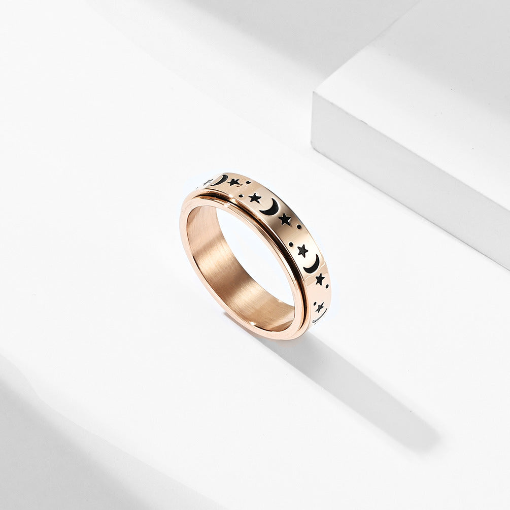 Planderful Premium Star Moon Rotating Ring For Anxiety Relief Unisex Stainless Steel Jewelry