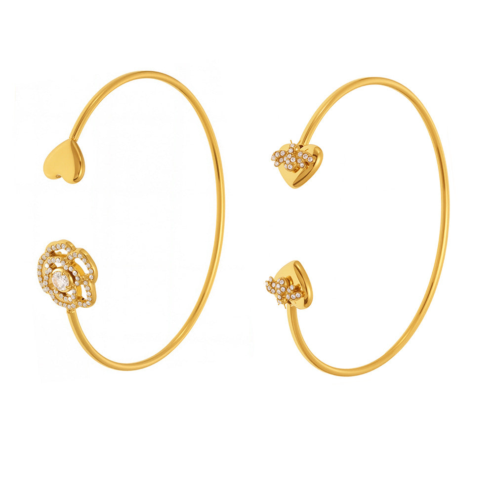 Planderful Zircon Rose Love Open Bracelet For Women