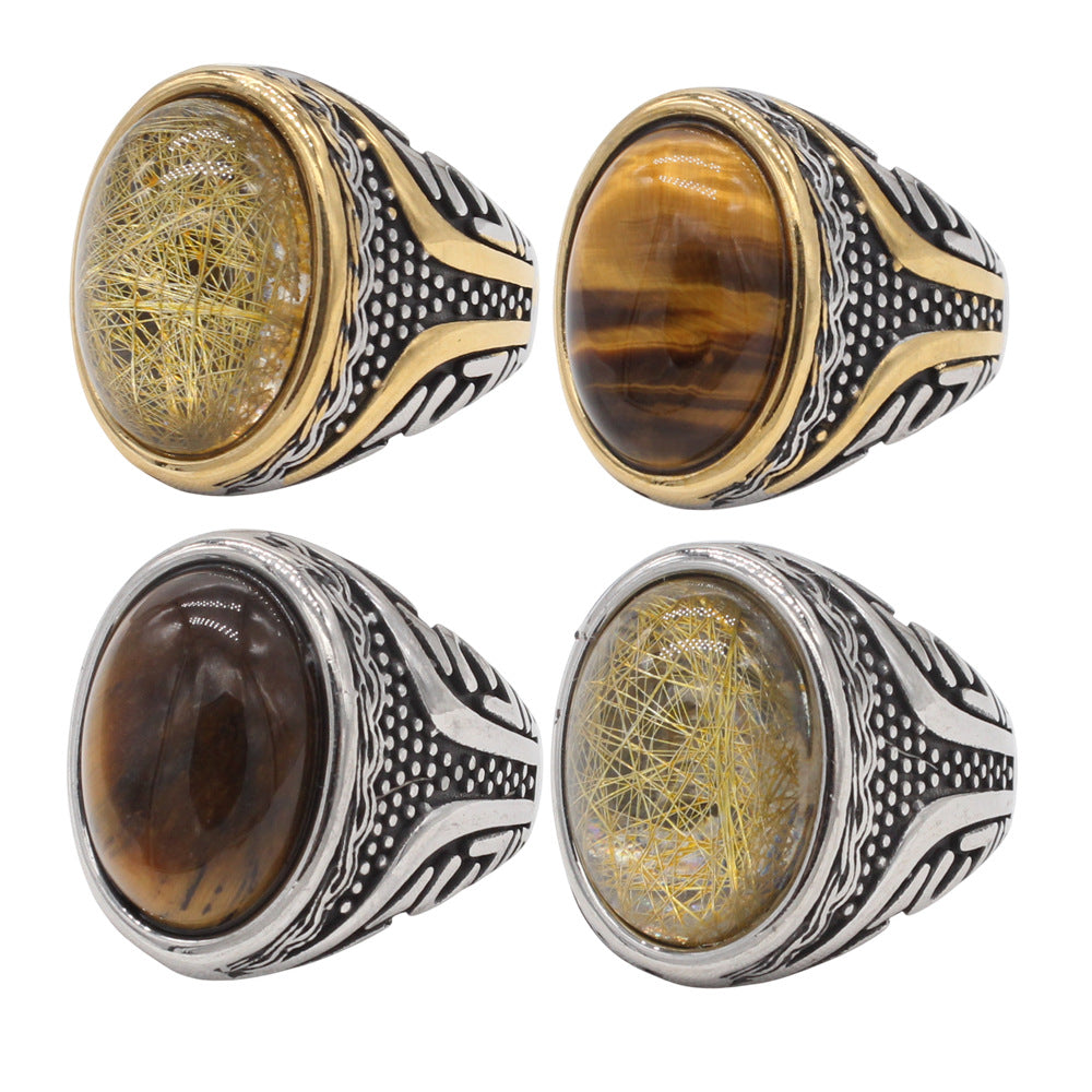 Planderful Jewelry Crystal Stone Ring Steel Ring In Retro European American Style For Everyday Wear