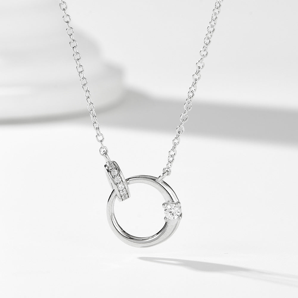 S925 Sterling Silver Micro-Inlaid Zircon Necklace Cross Double Ring Wind