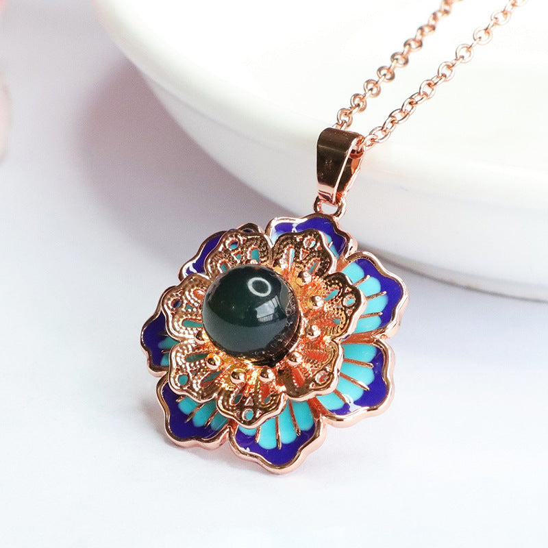 Lotus Blossom Necklace with Beeswax Amber Gem