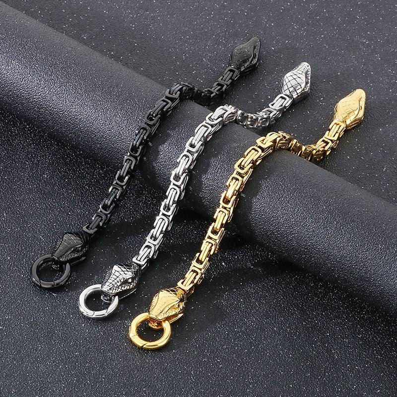 Planderful Everyday Genie Mens Double Snake Head Bracelet