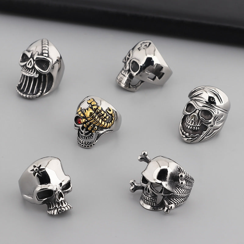Retro Ghost Head Ring Skull Stainless Steel Ring For Men