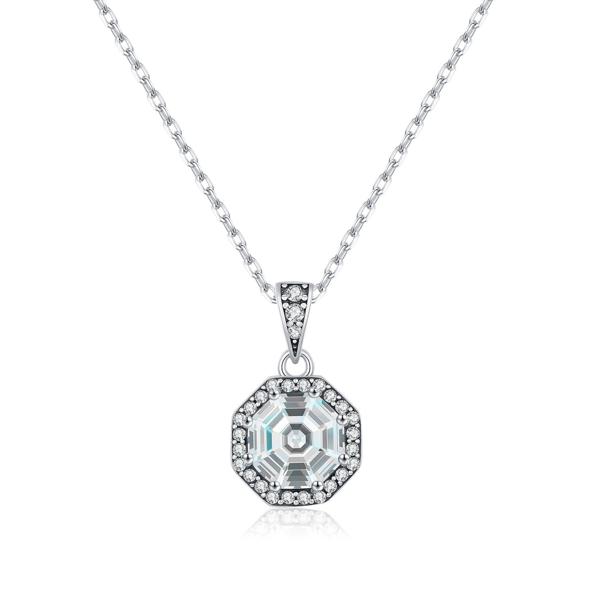 925 Sterling Silver Octagonal Zircon Necklace
